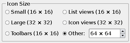 Screenshot of the icon size group box